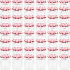 vidaXL Syltburkar i glas med vita och röda lock 48 st 230 ml - Honungsburkar