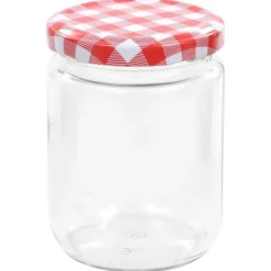 vidaXL Syltburkar i glas med vita och röda lock 48 st 230 ml - Honungsburkar
