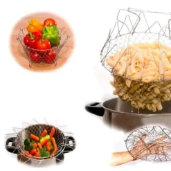 Durkslag & Silar-Vikbar salladskorg - Rostfritt stål - 2 STK - Rostbeständig - Multifunktion - Enkel förvaring