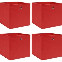 Vikbara förvaringslådor 4 st - Hållbara förvaringslösningar | Färg: Röd | Storlek: 32x32x32 cm
