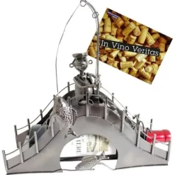 Vinflaskhållare-Vinflaska Ställ - BRUBAKER - Metallskulptur - Fiskare på en bro - 33 cm - Presentidé