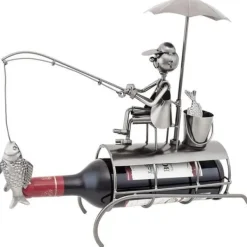 Vinflaskhållare-Vinflaskställ - BRUBAKER - Fiskare under parasoll - Metall - Grattiskort ingår - 34 cm