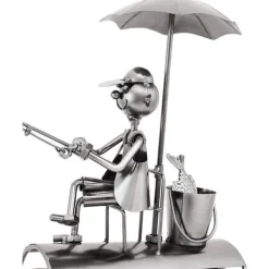 Vinflaskhållare-Vinflaskställ - BRUBAKER - Fiskare under parasoll - Metall - Grattiskort ingår - 34 cm