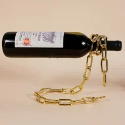 Vinflaskhållare-VINHÅLLARE STÅND FLASKA ALKOHOL GULDKEDJA SNYGGT GÅVA