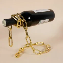 Vinflaskhållare-VINHÅLLARE STÅND FLASKA ALKOHOL GULDKEDJA SNYGGT GÅVA
