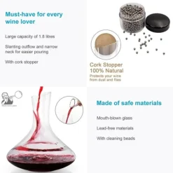 Karaffer-Vinkaraff / dekander Glaskaraff med 1,8 liter för rödvin Blyfri karaff i kristallglas Munblåst vinluftare med rengöringspärlor