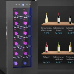 Vinkylar-Vinkyl 12 flaskor 30 L 8–18 °C, dubbelt termoelektrisk med glasdörr & LED, touch, svart