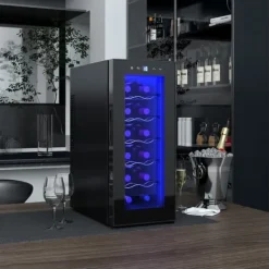 Vinkylar-Vinkyl 12 flaskor 30 L 8–18 °C, dubbelt termoelektrisk med glasdörr & LED, touch, svart