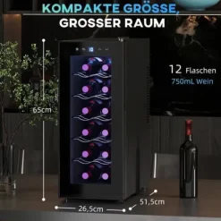 Vinkylar-Vinkyl 12 flaskor 30 L 8–18 °C, dubbelt termoelektrisk med glasdörr & LED, touch, svart