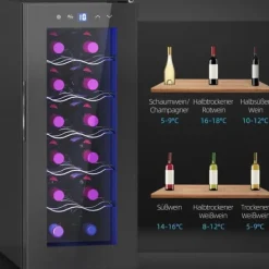 Vinkylar-Vinkyl 12 flaskor 30 L 8–18 °C, dubbelt termoelektrisk med glasdörr & LED, touch, svart
