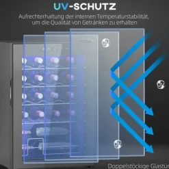 Vinkyl 20 flaskor 53 L, 5–18 °C, kompressor, anti-UV glasdörr, LED, svart