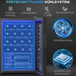 Vinkyl 20 flaskor 53 L, 5–18 °C, kompressor, anti-UV glasdörr, LED, svart