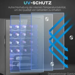 Vinkyl 20 flaskor 53 L, 5–18 °C, kompressor, anti-UV glasdörr, LED, svart