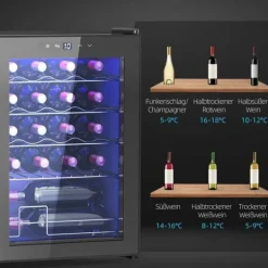 Vinkyl 20 flaskor 53 L, 5–18 °C, kompressor, anti-UV glasdörr, LED, svart