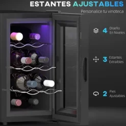 Vinkylare - 8 flaskor - Dubbel termoelektrisk kylning - 8–18 °C - Glasdörr med UV‑skydd - LED‑display & ljus - EU‑kontakt - Svart