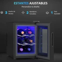 Vinkylskåp - 6 Flaskor 17 L - Invändig LED-belysning - Pekskärm - Justerbar temperatur - Metall - Svart