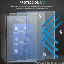 Vinkylskåp - 6 Flaskor 17 L - Invändig LED-belysning - Pekskärm - Justerbar temperatur - Metall - Svart