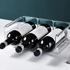 Vinflaskhållare-Vinorganisatör Stapelbar plast Transparent Vattenflaskhållare Ställ för Hemvisning 3 Flaskor Transparent