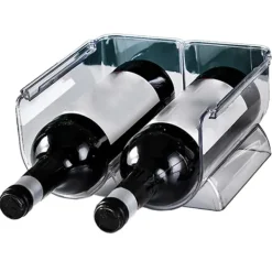 Vinflaskhållare-Vinorganisatör Stapelbar plast Transparent Vattenflaskhållare Ställ för Hemvisning 2 Flaskor Transparent