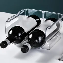 Vinflaskhållare-Vinorganisatör Stapelbar plast Transparent Vattenflaskhållare Ställ för Hemvisning 2 Flaskor Transparent