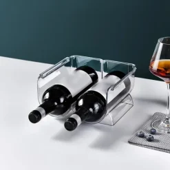 Vinflaskhållare-Vinorganisatör Stapelbar plast Transparent Vattenflaskhållare Ställ för Hemvisning 2 Flaskor Transparent