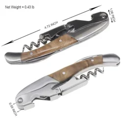 Korkskruvar-Vinöppnare i rostfritt stål med skuggträhandtag - Portabel manuell korkskruv med folieskärare