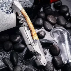 Korkskruvar-Vinöppnare i rostfritt stål med skuggträhandtag - Portabel manuell korkskruv med folieskärare