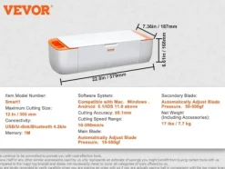 Ultraljudstvätt-Vinylskärningsmaskin, 12 tum maximal skärstorlek, Bluetooth-anslutning,Vit Orange