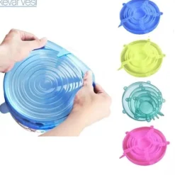 Skållock-Vit färg Siliklock för matskålar, 6 stycken, expanderbara, mikrovågssäkra, p