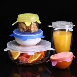 Skållock-Vit färg Siliklock för matskålar, 6 stycken, expanderbara, mikrovågssäkra, p