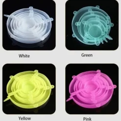 Skållock-Vit färg Siliklock för matskålar, 6 stycken, expanderbara, mikrovågssäkra, p