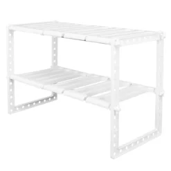 Köksorganiserare-2-vånings diskbänksställ skåporganisatör förvaring teleskopisk hylla kök badrumshållare