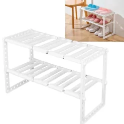 Köksorganiserare-2-vånings diskbänksställ skåporganisatör förvaring teleskopisk hylla kök badrumshållare