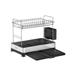 Diskställ & Torkställ-2-vånings diskställ med redskapshållare silversvart