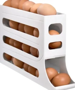 4-vånings ägghållare för kyl - Auto Rolling Fridge Egg Organizer, utrymmesbesparande äggdispenserhållare, 30 ägg kylskåp Äggställ (vit)