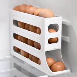 4-vånings ägghållare för kyl - platsbesparande äggdispenserhållare, automatisk rullande kyläggorganisator, 30 ägg kyl äggställ med stor