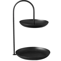 Tillbehör För Matservering-2-vånings serveringsbricka i järn, vattentät förvaringsfat i flera nivåer, för soffbord, fest, svart