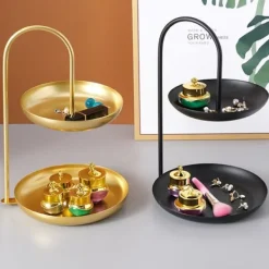 Tillbehör För Matservering-2-vånings serveringsbricka i järn, vattentät förvaringsfat i flera nivåer, för soffbord, fest, svart