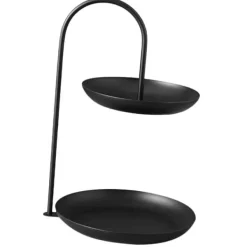 Tillbehör För Matservering-2-vånings serveringsbricka i järn, vattentät förvaringsfat i flera nivåer, för soffbord, fest, svart