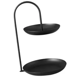 Tillbehör För Matservering-2-vånings serveringsbricka i järn, vattentät förvaringsfat i flera nivåer, för soffbord, fest, svart