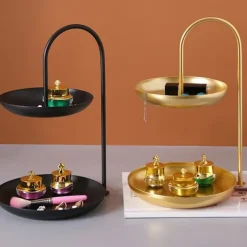 Tillbehör För Matservering-2-vånings serveringsbricka i järn, vattentät förvaringsfat i flera nivåer, för soffbord, fest, svart