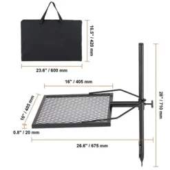 Vridbar lägereldsgrill i kraftigt stål med öppna eldar och justerbart matlagningsgaller.