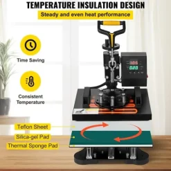 Ångpressar-Värmepressmaskin, 10x12 tum / 25x30 cm, 2IN1 Clamshell för sublimering med Teflon, digital värmekontroll, Powerpress för T-shirt och keps.