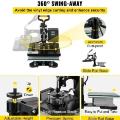 Ångpressar-Värmepressmaskin, 10x12 tum / 25x30 cm, 2IN1 Clamshell för sublimering med Teflon, digital värmekontroll, Powerpress för T-shirt och keps.