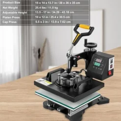 Ångpressar-Värmepressmaskin, 10x12 tum / 25x30 cm, 2IN1 Clamshell för sublimering med Teflon, digital värmekontroll, Powerpress för T-shirt och keps.