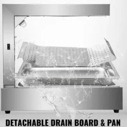 Matuppvärmare-1000W 30-85°C pommes frites värmelampa med avtagbar avloppsbräda och panna, jämn värmefördelning, snabb uppvärmning