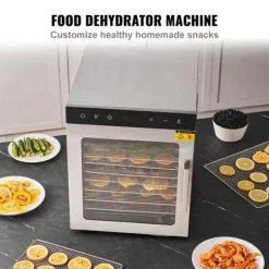 800W hushållsmattorkare med 10 brickor, LED-ljus och stort visningsfönster, 360° varmluftscirkulation, justerbar timer och temperatur