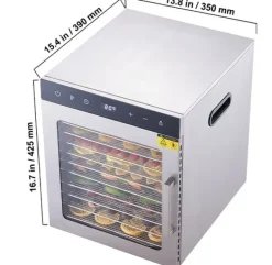 800W hushållsmattorkare med 10 brickor, LED-ljus och stort visningsfönster, 360° varmluftscirkulation, justerbar timer och temperatur