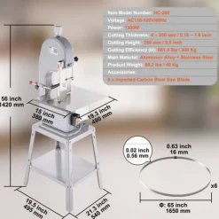 Köttskivare-1500W kommersiell elektrisk köttbandsåg i rostfritt stål, kraftfull och hållbar sågmaskin.