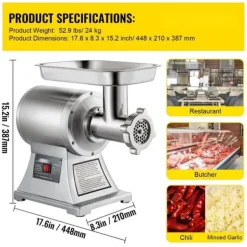 Matkvarnar-8500W Kommersiell rostfri stål 450 lbs Köttkvarn Skärblad Plåtplåt Korvstoppare